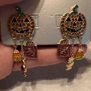 Charming Halloween Sparkle Pumpkin Dangle Earrings
